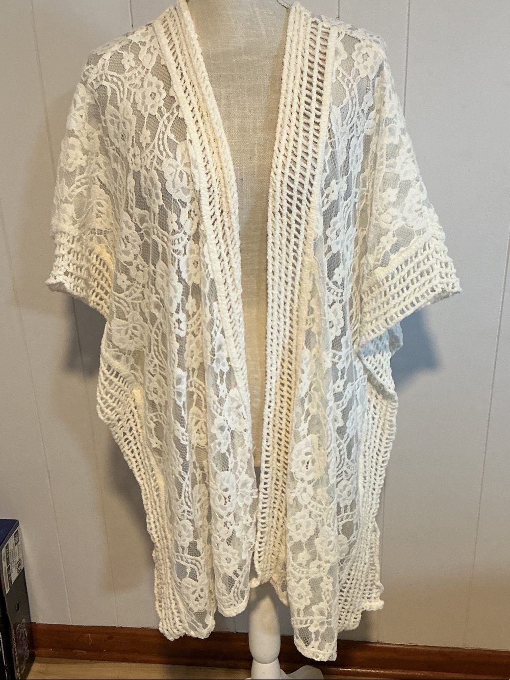 torrid Cream Lace Crochet Kimono Cape